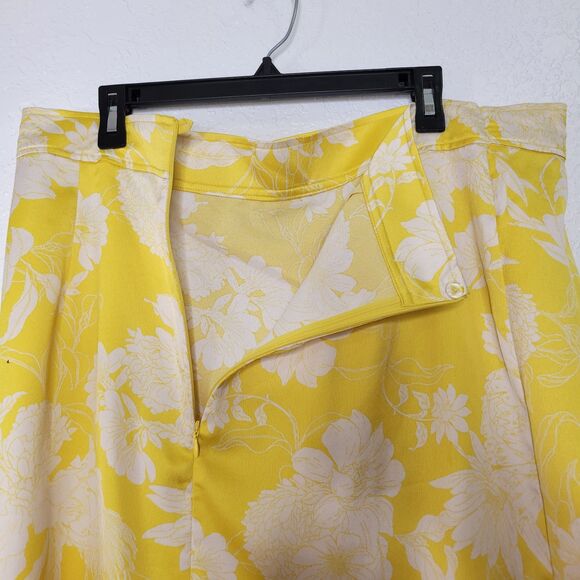H&M Size 18 Yellow Floral D-Ring High Waist Midi Woven Fabric Wrapover Skirt - Picture 4 of 8